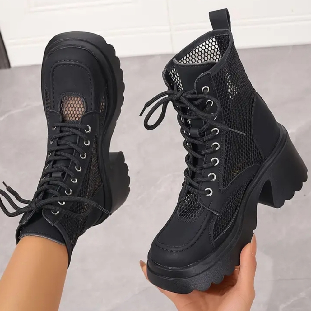 Black Mesh Platform Boots